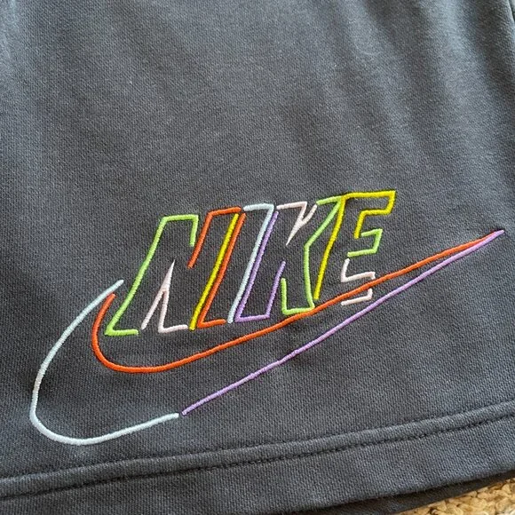 Nike Men’s Black Fleece Athletic Shorts - Size Medium - Multi-Color Logo - Picture 6 of 9